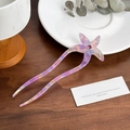 Starfish acetate hair fork with purple pink marbling and embedded gold leaf - 15cm / Star Style - Bright Purple