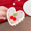 Elegant heart-shaped cream acetate hair claw clip featuring red cherry accents - Heart Cherry Claw Clip