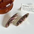 Brown and pink acetate hair clips with marbled texture and high-gloss finish - Oval Purple Gray 5.9cm
