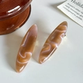 Brown marble pattern acetate hair clips with white pearl wave texture in a pair - Oval Purple Coffee 5.9cm