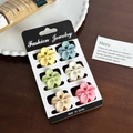 Set of 6 colorful matte flower hair claws in macaron tones on a jewelry card - Set 21