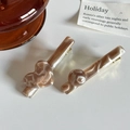 Champagne brown acetate hair clips set with heart and sphere marble textures - Set White Coffee 6.3cm