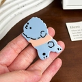 Cute light blue doodle puppy acetate hair clip with pink spots and glossy finish - Blue Dog