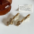 Amber brown marble resin hair clips with gold base in heart and ball shapes - Set Blue Coffee 6.3cm
