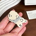 Cute cream and grey acetate cartoon dog hair clip with black line details and duckbill grip - Beige Dog