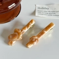 Amber acetate hair clips set with heart and round shapes on gold metal base - Set Light Coffee White 6.3cm