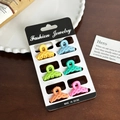 Set of 6 small matte macaron color hair claw clips in yellow blue green orange and pink - Set 2