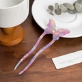 Elegant acetate butterfly hair pin with marble texture and pearl accents for bun styling - 15cm / Butterfly Style - Bright Purple