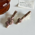 Retro faux acetate hair clip set with marble patterns in heart and round shapes - Set Purple Gray 6.3cm