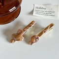 Brown marble pattern acetate hair clip set with heart and bead detail on gold base - Set Purple Coffee 6.3cm