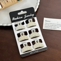 Lot de 6 mini pinces à cheveux en perles ivoire élégantes sur une base en alliage argenté - Ensemble 15