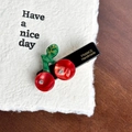 Acetate cherry hair clip with rhinestone detail and gold France handmade lettering - Cherry