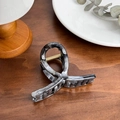 Grande pince à cheveux motif marbre noir et blanc avec ressort en métal doré - Ruban-Gris (2115)