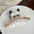 Simpatica molletta per capelli a forma di panda con trama marmo bianco perlato e zoo - 11cm / Panda