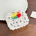 Simpatica pinza per capelli in acetato bianco perlato stile sushi con faccina sorridente - Polpetta di Riso-8.3cm
