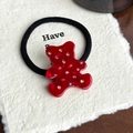 Elastisches schwarzes Haargummi mit rotem Harzbär und funkelnden bunten Strasssteinen - Bär Haargummi (3.3cm)