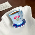 Pinza per capelli a tazza di caffè vintage blu con motivi floreali rossi per stile dolce - Azzurro