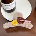 Pinza per capelli in peluche kaki con bottoni vintage gialli e marroni per acconciatura - Marrone