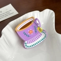 Sweet purple coffee cup hair claw clip with colorful flower motifs and acrylic finish - Purple