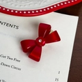 Elegant red acetate bow hair accessory with rhinestone on a decorative white card - Red Hair Clip-4.5cm