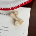 Elegant cream marble acetate bow hair clip featuring a sparkling central rhinestone - Cream White Hair Clip-4.5cm