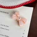 Elegant light pink marble texture acetate bow hair tie with a sparkling center diamond - Baby Pink Hair Clip-4.5cm