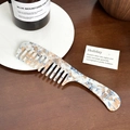 Portable wide-tooth hair comb with blue and brown marble acetate texture for styling - Large / Blue White Marble (Large-18cm)