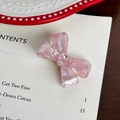 Pink marble-textured acetate bow hair clip with small center rhinestone accent - Floral Pink Hair Clip-4.5cm