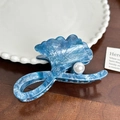 Haarklammer aus blauem Acetat mit Marmormuster und weißer Perle für Damen - Blau / Große Größe-9.8cm