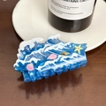 Navy blue ocean-themed acrylic shark hair claw with shells and starfish prints - Sea Wave