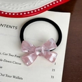 Pink marble acetate bow hair tie with crystal accent on a vintage wooden background - Floral Pink Hair Tie-4.5cm
