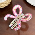 Sweet pink bow hair claw clip with colorful polka dots on a white base for women - Polka Dot Butterfly-7.7cm