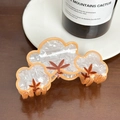 Cloud-shaped pearl hair claw clip featuring autumn maple leaves and amber teeth - Cloud Motif Claw