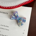 Bow hair clip in purple and blue marble resin with a sparkling central rhinestone - Floral Purple Hair Clip-4.5cm