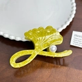 Eleganter gelber Ginkgo-Haarclip mit Marmor-Textur und großer weißer Perle Akzent - Grün / Große Größe-9.8cm