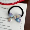 Elastic hair tie with marbleized acetate bow and rhinestone flower accent - Floral Purple Hair Tie-4.5cm