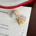 Pink and green marbled acetate bow hair clip with a sparkling center rhinestone detail - Colorful Yellow Hair Clip-4.5cm
