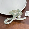 Pince à cheveux élégante en acétate marbré beige et bleu ornée d'une perle unique - Café Bleu Clair / Grande Taille-9.8cm