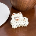 Pince à cheveux chat crème à pois noirs avec un joli nœud rouge pour femme - Chat Tacheté-5.8cm