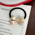Iridescent acetate bow hair tie with rhinestone center on elastic black band - Colorful Yellow Hair Tie-4.5cm