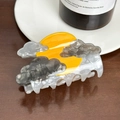 Acrylic hair claw clip with yellow sun and grey cloud pattern on marble texture - Moon and Cloud