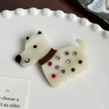 Chic cream white acetate dog hair tie featuring vibrant colorful rhinestones - Creamy White Hair Clip