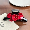 Elegant red rose hair claw clip in glossy black acetate finish for vintage styling - Rose Shape / 11.5cm / Red