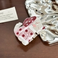 Cute white dog hair claw clip with red polka dot mushroom hat and acetate finish - Pink Clothes Dog-5.4cm