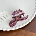 Pince à cheveux élégante en acétate violet marbré avec perle et texture en éventail - Violet / Petite Taille-6cm