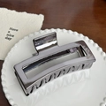Sleek gunmetal rectangular metal hair claw clip with a polished mirror finish - Square Claw Clip - 13cm