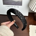 Diadema vintage de satén negro hecha a mano con brillantes diamantes de imitación y esponja - Diadema Negra Con Diamantes De Imitación