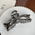 Elegant silver bow-shaped metal shark clip with a premium mirror finish for women - Bow Claw Clip - 12.8cm