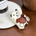 Cute cream bear hair claw clip with brown shirt and smiley face detail in a cozy setting - Coffee Bear-7.2cm