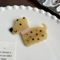 Élastique cheveux chien en acrylique jaune avec strass colorés et nœud rose - Barrette Café Jaune